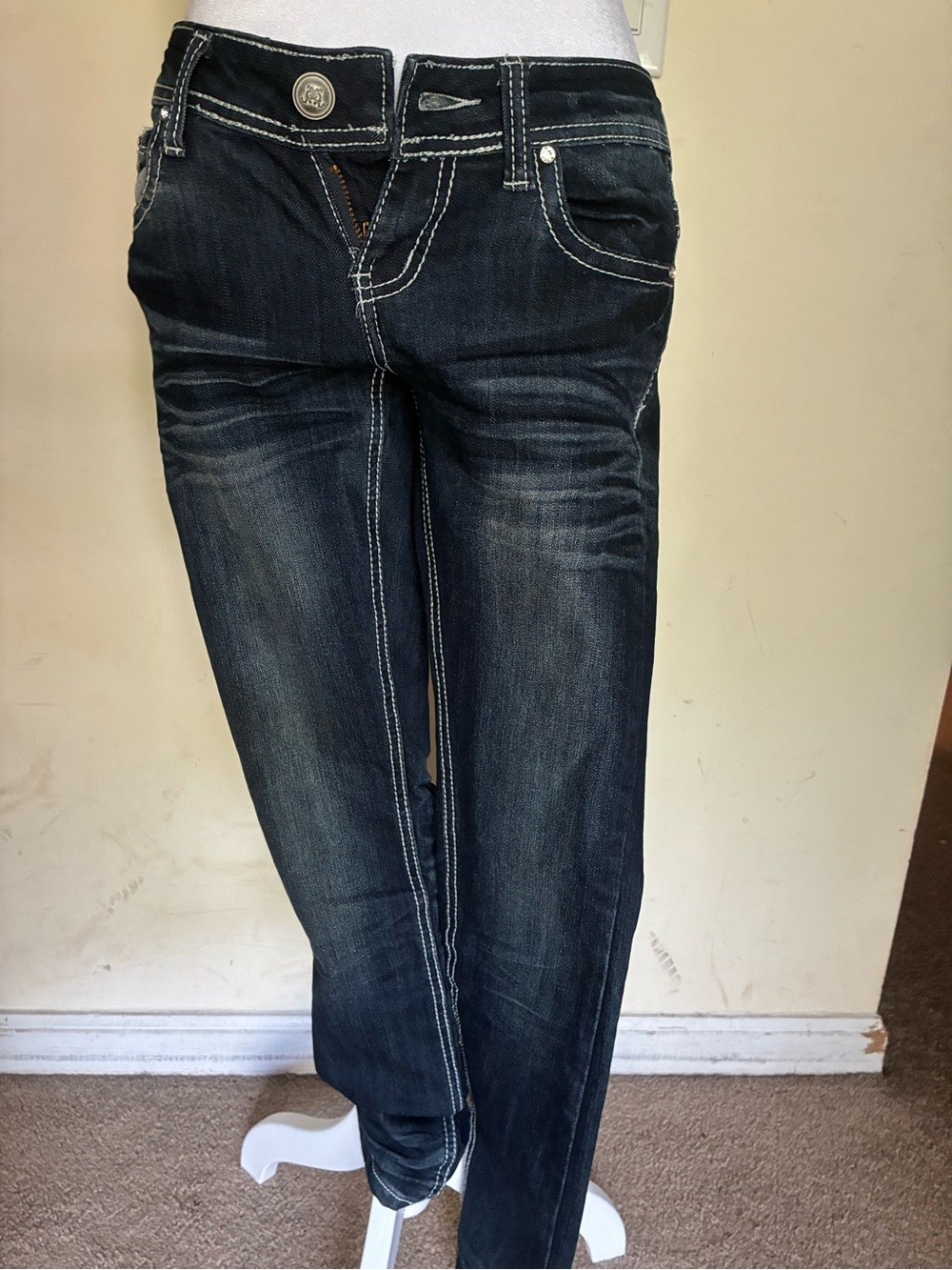 ZCO Jeans Dark Wash Embellished Pocket Bootcut Denim Thick Contrast Stitching